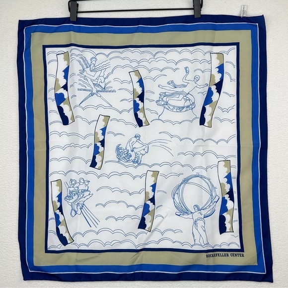 New York Rockefeller Center Square Scarf Iconic Statues Art Deco Prometheus Rare - Picture 1 of 12
